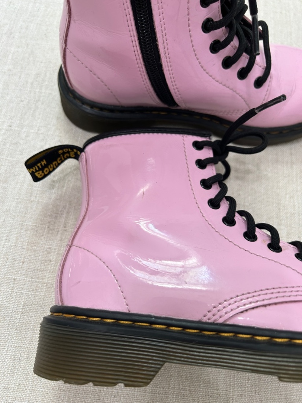 Doc Martens Boots Girls Size 1 Patent Leather Pink Moto Lace Up Girly - Picture 9 of 14